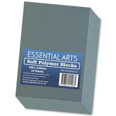 Image of 100 x 150mm Double Sided Soft Lino Polymer Blocks Pack of 10 3.2mm Thick Super Printing Sheets for Carving Art and Craft by Essential Arts