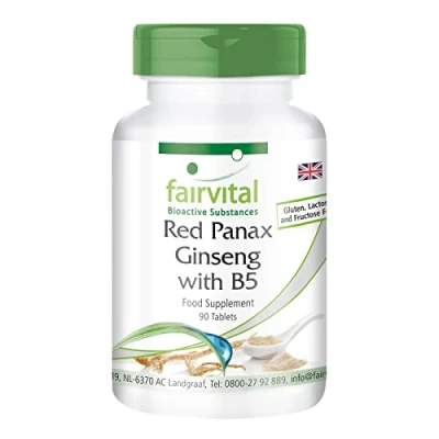 Image of Fairvital Red Panax Ginseng with B5 HIGH Dosage for 3 Months Vegan 90 Tablets