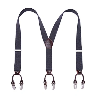 Image of Men Braces KANGDAI For 6 Clips Wide 1.4 inches Y Back Heavy Duty Elastic Durable Suspenders Strong Metal Clips, Normal, Grey