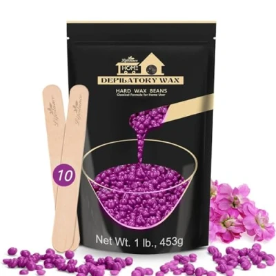 Image of Lifestance Violet 450g Wax Beads, Coarse Hair Removal Formula, Hard Beads for Brazilian Bikini Legs Underarm Private Part, Waxing with 10 Applicators Warmers