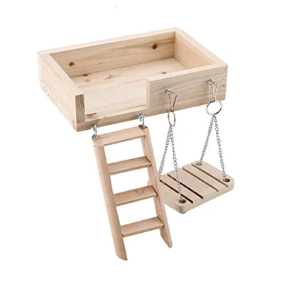 Image of Small Pet Animals Wooden Platform Swing and Ladder Set Climbing Kits Cage Accessories for Mouse Chinchilla Rat Gerbil Dwarf Hamster