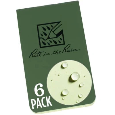 Image of Rite in The Rain Weatherproof On Go Wallet Notebook, 2&quot; x 3.375&quot;, Green Cover, Blank Pages, 6 Pack (No. OTG971L)