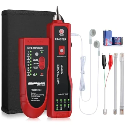 Image of Proster Wire Tracker RJ11 RJ45 Finder Ethernet LAN Multifunction Toner Tracer Network Cable Collation Telephone Line Tester Continuity Checking (Red)
