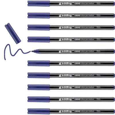 Image of edding 1300 colour pen medium blue 10 pens round nib 2 mm felt for drawing and writing school, mandalas, bullet journals