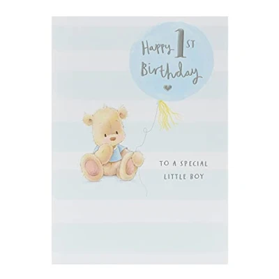 Image of UK Greetings 1st Birthday Card for Boy Teddy Bear Design