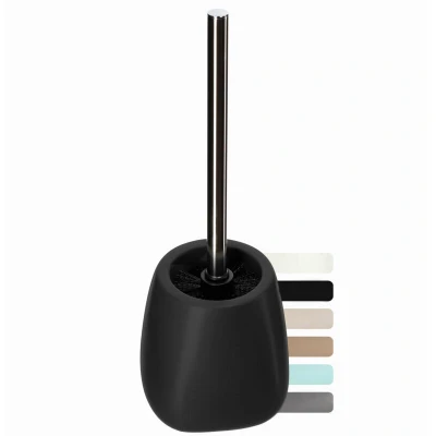 Image of KADAX Toilet Brush with Holder, Long Steel Handle and Stiff Bristles, Bathroom Ceramic Holder in Several Colours (Black)