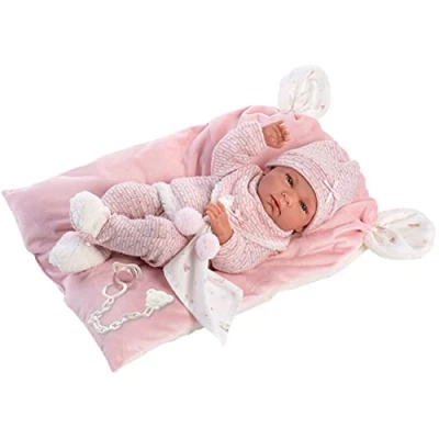 Image of Llorens 73860 Nica Doll with Blue Eyes and Vinyl Body, Baby Pink Outfit, Cuddly Blanket, Dummy, Dummy Chain Soft Cushion, 40 cm