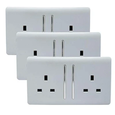 Image of Trendi 2 Gang Artistic Modern Glossy 13 Amp Switched Tactile Plug Socket Silver (3 Pack)