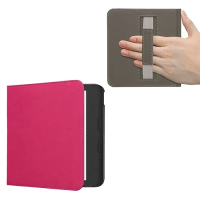 Image of kwmobile Case Compatible with Kobo Libra Colour Synthetic Leather e Reader Cover Strap Neon Pink