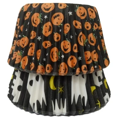Image of Scrumptious Halloween Ghost and Pumpkin Cupcake Cases 36 Greaseproof Paper Spooky for Harry Potter Autumn Themed Party Cakes Bakes