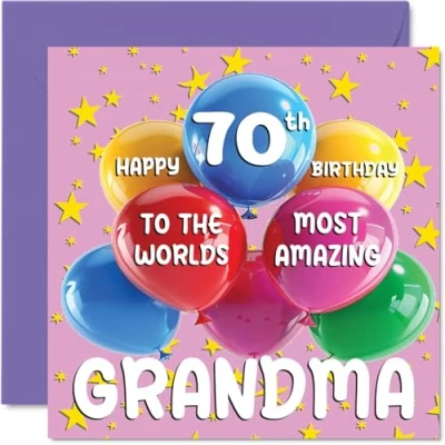 Image of 70th Grandma Birthday Card World&#039;s Most Amazing Happy for from Granddaughter Grandson, 145mm x Age 70 Seventy Greeting Cards Granny