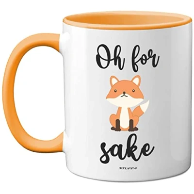 Image of Stuff4 Oh for Fox Sake Mug, 11oz Ceramic Dishwasher Safe Premium Yellow Handle Mugs Gifts, Funny Mugs, Gifts Friends, Cute Women and Men