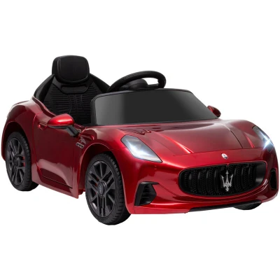 Image of AIYAPLAY Maserati Gran Turismo Folgore Lincesed Kids Electric Car, 12V Battery Powered Ride on Car with Remote Control, Soft Start, LED Light, Music, Horn, MP3, for 3 5 Years, Wine Red