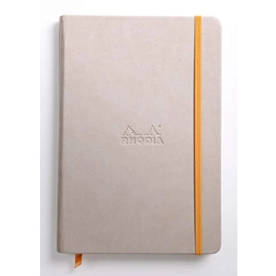 Image of RHODIA 118745C Beige Rigid Notebook A5 Lined 192 pages Ivory Clairefontaine Paper 90 g/m Bookmark, Elastic Closure Faux Leather Cover Rhodiarama Collection