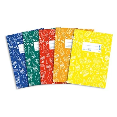 Image of HERMA Exercise Book cover A5 SCHOOLYDOO design, with inscription label, made of wipeable and sturdy plastic, slip on jackets for school, pack 5, assorted colours
