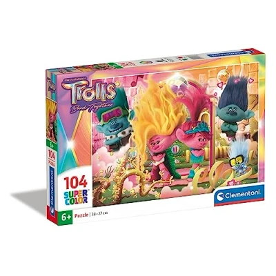 Image of Clementoni 27268 Supercolor Puzzle Trolls 3 104 Pieces, Jigsaw For Kids Age 6, Cartoon, Made In Italy