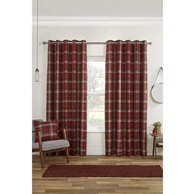Image of Yorkshire Linen Carnoustie Eyelet Ring Top Curtains 90x90 Red, Polyester, 90 x