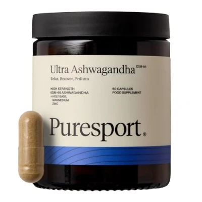 Image of Puresport Ultra Ashwagandha Supplement (60 Capsules) Natural, High Strength KSM 66 Relax, Recover, Perform with Holy Basil, Magnesium &amp; Zinc Informed Sport Certified