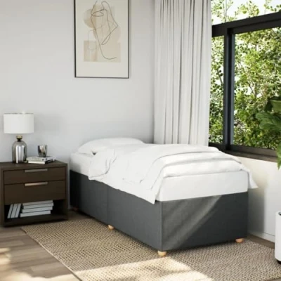 Image of vidaXL Single Bed Frame Dark Grey 100x200 cm Fabric, Sturdy Feet, with Slats