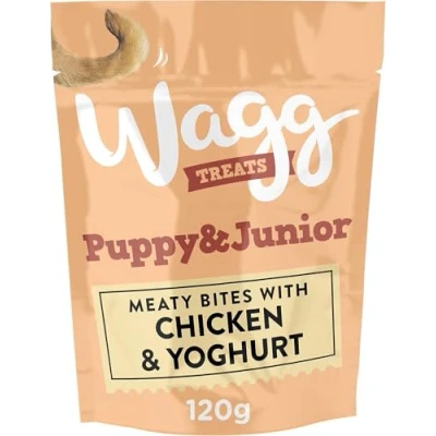 Image of Wagg Puppy &amp; Junior Meaty Bites Chicken Yoghurt Dog Treats 125g (Pack of 7) Oven Baked