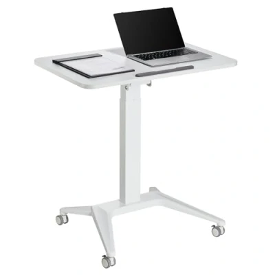 Image of Maclean MC 453 W Mobile Laptop Desk with Pneumatic Height Adjustment, Table Wheels, 80 x 52 cm, Max. 8 kg, Adjustable 109 cm (White)