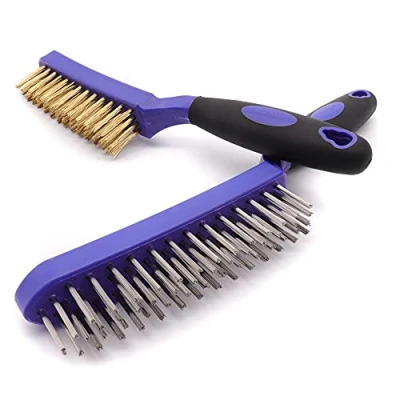 Image of COTTAM Wire Brushes Set Brass &amp; Stainless Steel for Cleaning Long Handle Rust Removal, BBQ