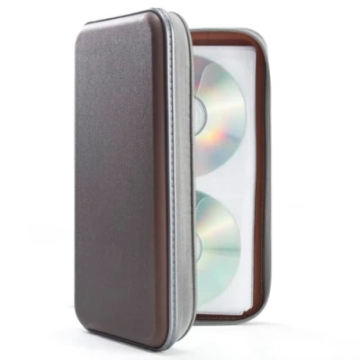 Image of DVSICK DVD Case, 96 Capacity Plastic CD Holder Case Portable Travel Protective Zipper For Car Storage Wallet Bag(coffee)