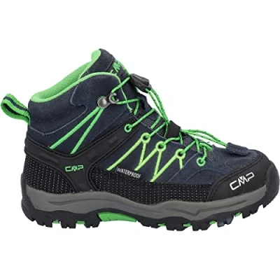 Image of CMP Rigel MID Trekking WP Unisex Mountain shoes for kids, Size: 4, Blue/gecko Leather and textile