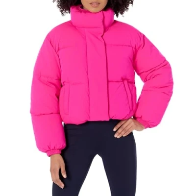 Image of Amazon Essentials Women&#039;s Crop Puffer Jacket (Available in Plus Size), Neon Pink, 6XL