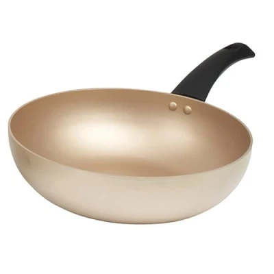 Image of Salter BW11111EU7 Stir Fry Pan Deep Frying Pan, Non Stick Induction Suitable Flat Bottom Wok, Aluminium, Easy Clean, Soft/Cool Touch Handle, 10 Year Guarantee, Olympus Collection, 28 cm, Gold