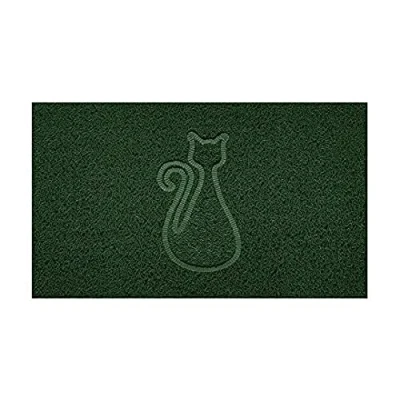 Image of Nicoman Embossed Spaghetti Door Mat Dirt Trapper Jet Washable Doormat 70x43cm (Green, CAT Shape) Use on Carpet ONLY