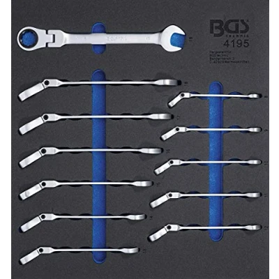 Image of BGS 4195 Tool Tray 2/3: Ratchet Combination Wrench Set adjustable 8 19 mm 12 pcs.
