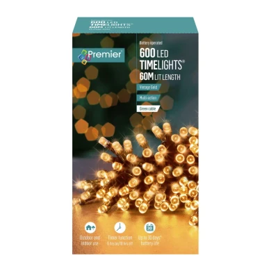 Image of Premier 1000 LED 100m Christmas Indoor Outdoor Multi Function Battery Operated String Lights with Timer in Vintage Gold
