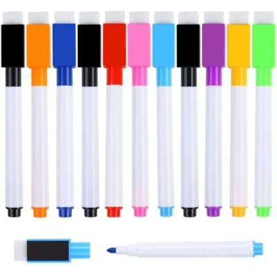 Image of VEYLIN Whiteboard Pens,11 Piecs Markers and Eraser set, Fine Tip Colour Pen for Kids Dry Wipe Pens