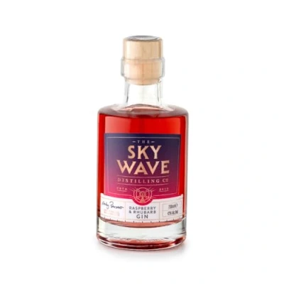 Image of Sky Wave Gin Small Batch Raspberry And Rhubarb Hand Crafted Micro Craft Distilled In Oxfordshire 42% ABV Ideal As a Gift 200ml