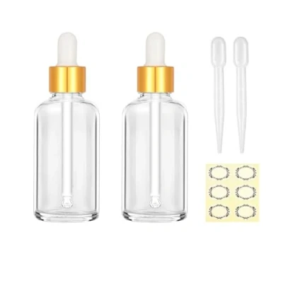 Image of Apstaqeoo 2PCS 50ML Clear Glass Dropper Bottles Empty Bottle with Pipette Refillable Sample Tincture Gold Cap for Essential Oil Aromatherapy Perfume Laboratory