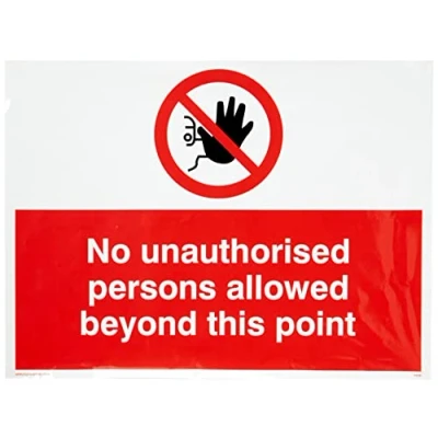 Image of Viking Signs PA30 A3L V &quot;No Unauthorised Persons Allowed Beyond This Point&quot; Sign, Vinyl, 300 mm H x 400 W,Red