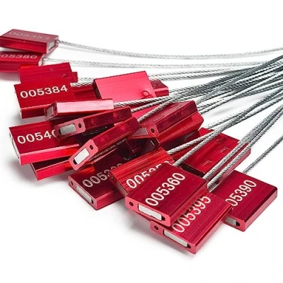 Image of Lzbignun 100 Metal Cable Seals Numbered Steel Wire Tags Tamper Proof Trailer Disposable Self Locking Padlock, Red
