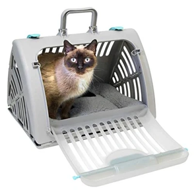 Image of Sport Pet SportPet Designs Foldable Travel Cat Carrier with A Waterproof Bed Front Door Plastic Collapsible Carrier, Gray (CM 10064 CS01)