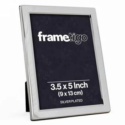 Image of Frametigo Silver Plated Flat Edge Photo Frame Fits Size 3.5&quot;x5&quot; (9x13cm)