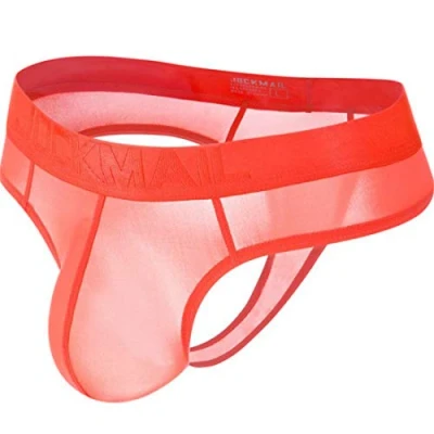 Image of Sexy Mens Briefs Bikini Ice Silk Transparent Men Underwear Gay Thongs Male Lace Panties (L, Orange)