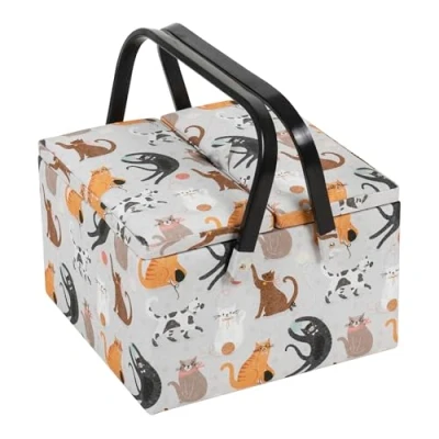 Image of Hobby Gift Large Sewing Craft Storage Box, Twin Lid, Square, 25 x 17cm, Cats