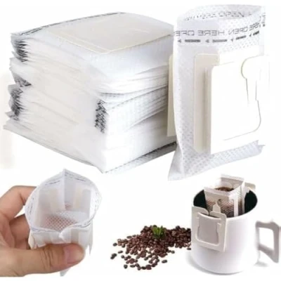 Image of 50 Disposable Coffee Filters, Drip Bag with Hanging Ear, Tea Filter Bags, Portable Paper for Most Cups, Travel, Camping, Home, Office