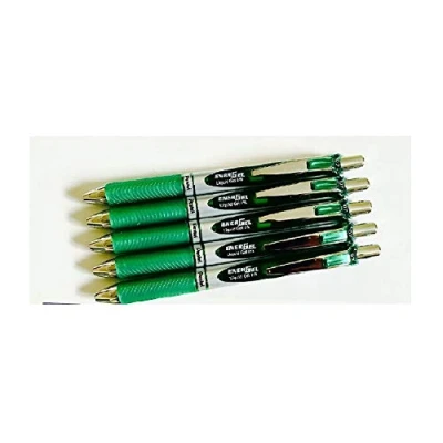Image of 5x PENTEL BL77 ENERGEL RETRACTABLE ROLLER BALL PENS. GREEN INK. 0.7mm METAL TIP. RUBBER GRIP. D x5
