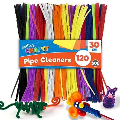 Image of 120pk Long Pipe Cleaners for Craft 30cm x 4mm Cleaner in Assorted Colours Flexible Pipecleaners Chenille Stems DIY Arts &amp; Crafts Kids Green Blue Yellow Orange Purple Red Black White