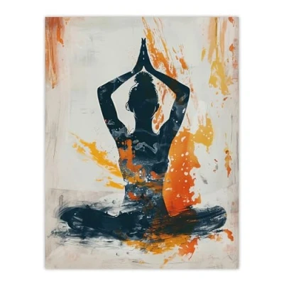 Image of Artery8 Abstract Painting Woman in Yoga Pose Orange Living Room Extra Large XL Wall Art Poster Print