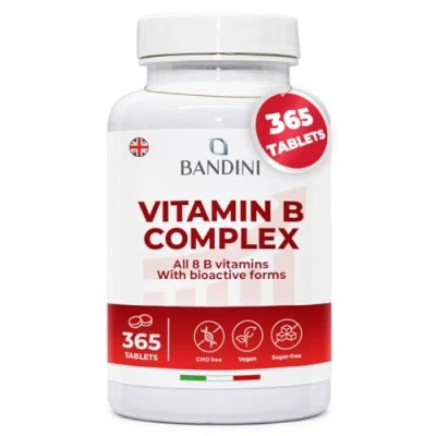 Image of Bandini® Vitamin B Complex High Strength 365 Vegan Tablets (1 Year Supply) Blend of 8 Vitamins with Folic Acid, Biotin, B1, B2, B3, B5, B6, B12 Reduces Tiredness &amp; Fatigue Immune Support