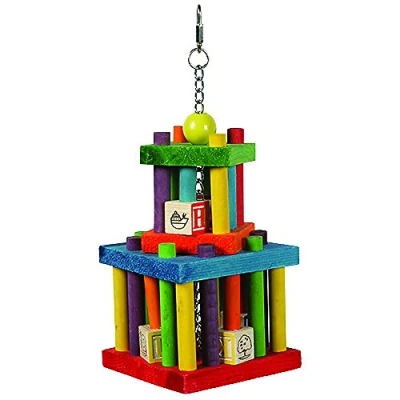Image of The Bird House Wooden Building Block Maze Toy Fun Interactive Playing Chewing Biting Non Toxic Easy to Use for Caged Parrots Large Medium Birds