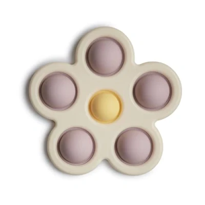Image of Mushie Press Toy Push &amp; Pop Bubble Sensory Fidget 10+ Months Stress Relief 100% Food Grade Silicone and ABS Plastic Flower Design (Soft Lilac/Pale Daffodil/Ivory)