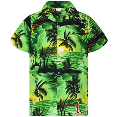 Image of King Kameha Men&#039;s Surf Shirt Short Sleeve Casual Button Down Hawaii Vacation, Surf, Green, XL
